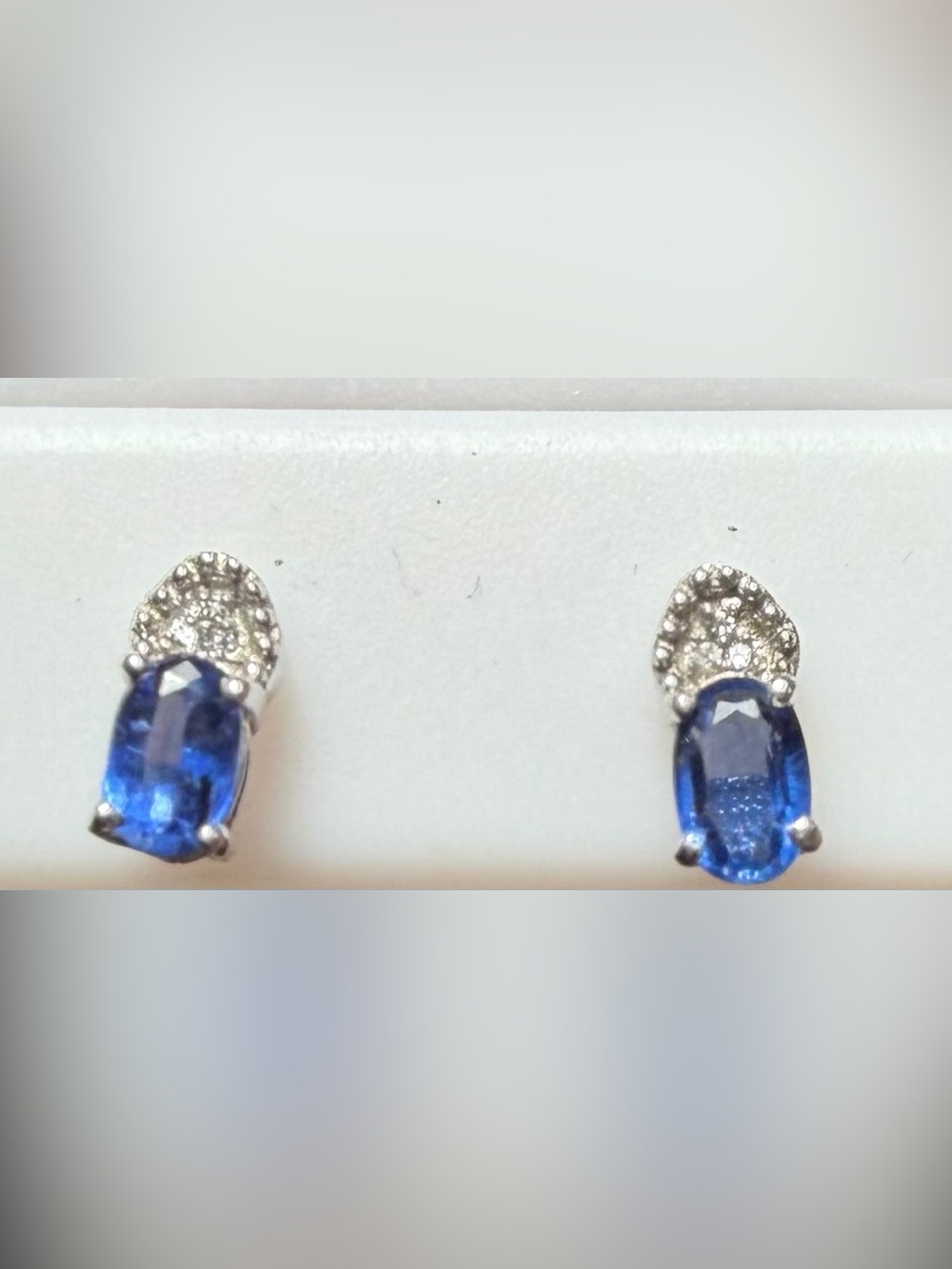 STS 925 sterling silver blue spinel earrings with diamond accent